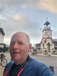 Photo of Tour Aotearoa 2024: rider Andrew Gush, 21 - Hokitika clocktower
