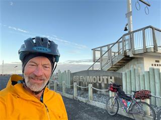 Photo of Tour Aotearoa 2023: rider Rich Truax, Greymouth Eh! chilly breezy morning but beautiful 👍